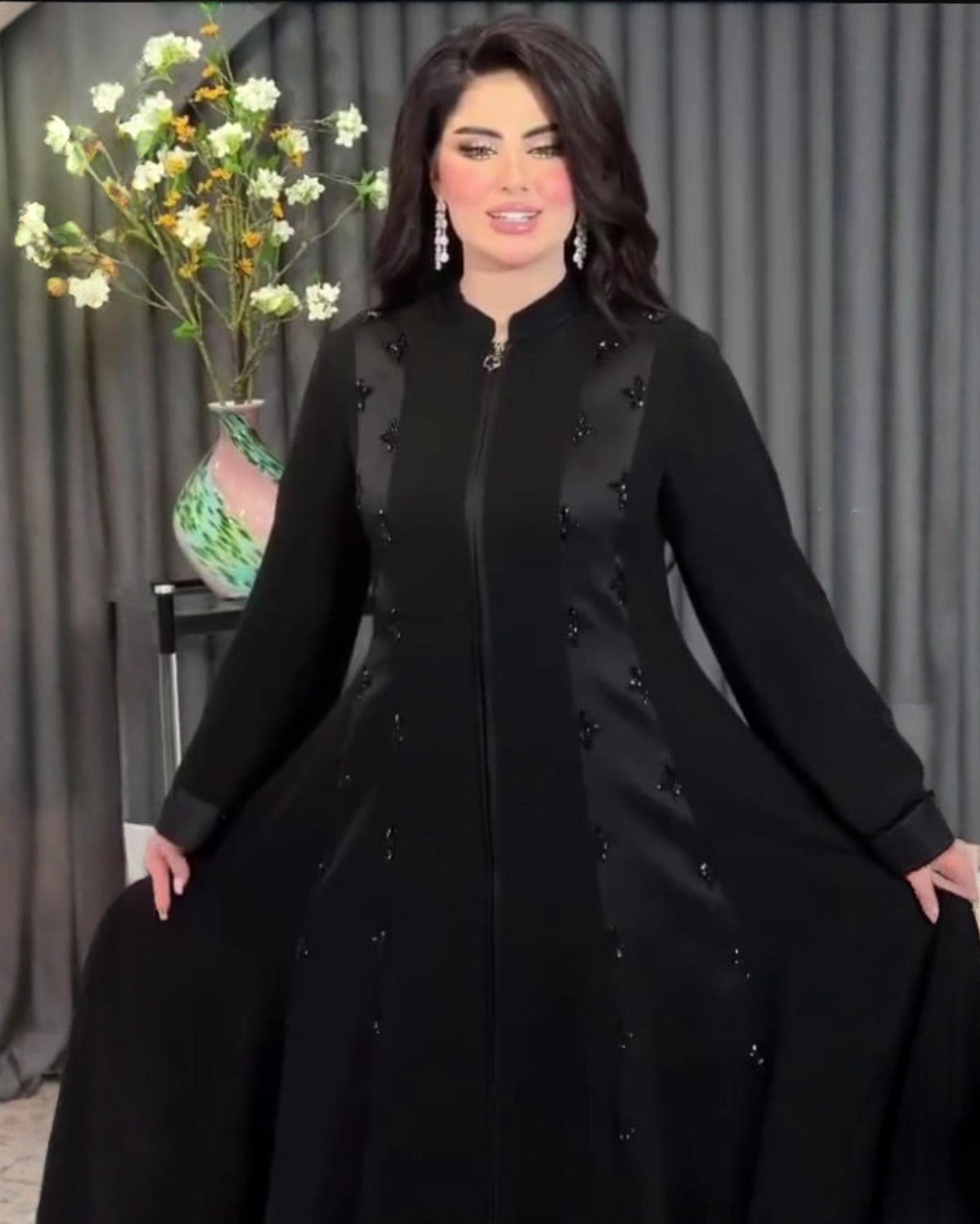 Premium Classic Black Qatri Nida Farbic Hand Work Abaya With Dupatta