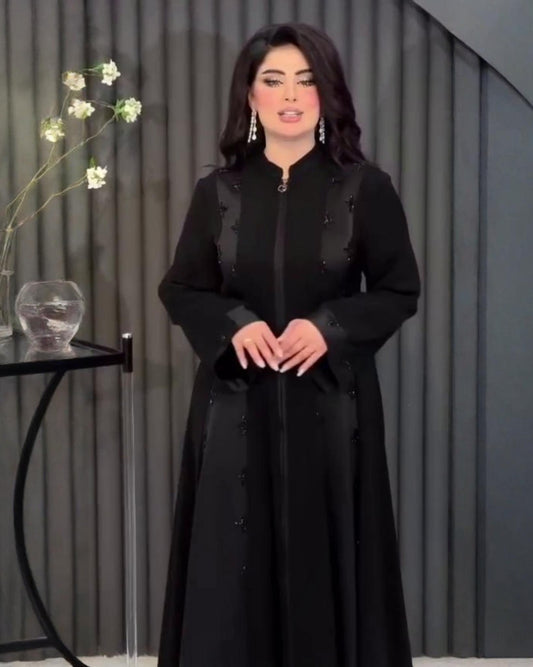 Premium Classic Black Qatri Nida Farbic Hand Work Abaya With Dupatta
