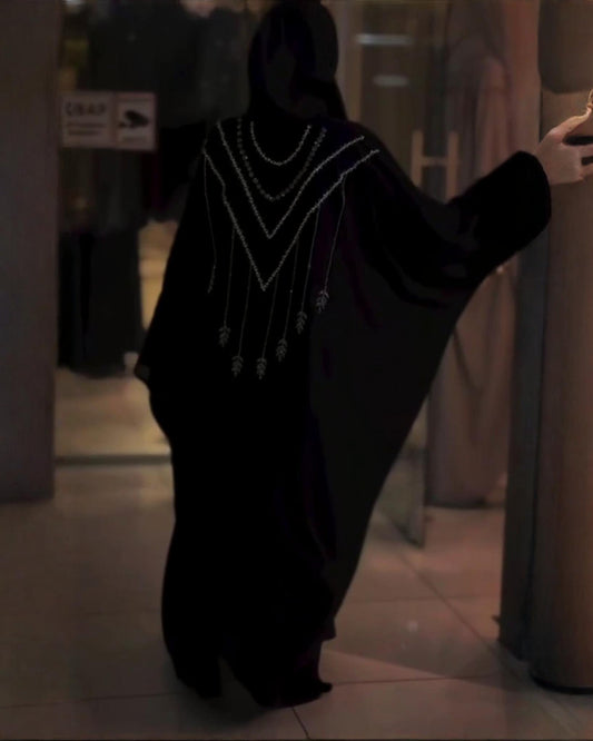 Premium Classic Black Qatri Nida Farbic Hand Work Abaya With Dupatta