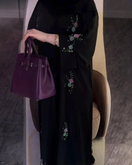 Premium Classic Black Qatri Nida Farbic Hand Work Abaya With Dupatta