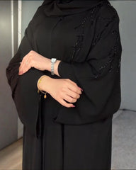Premium Classic Black Qatri Nida Farbic Hand Work Abaya With Dupatta