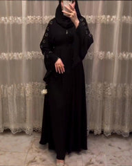 Premium Classic Black Qatri Nida Farbic Hand Work Abaya With Dupatta