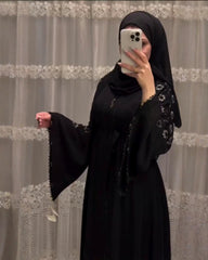 Premium Classic Black Qatri Nida Farbic Hand Work Abaya With Dupatta