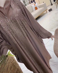 Premium Mocha Brown Qatri Nida Farbic Hand Work Abaya With Dupatta