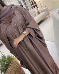 Premium Mocha Brown Qatri Nida Farbic Hand Work Abaya With Dupatta