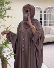 Premium Mocha Brown Qatri Nida Farbic Hand Work Abaya With Dupatta