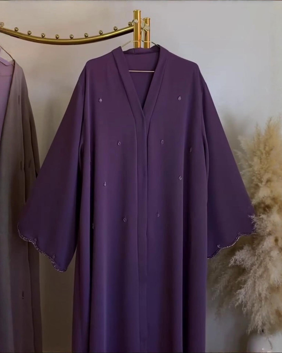 Premium Royal Plum Purple Qatri Nida Farbic Hand Work Abaya With Dupatta