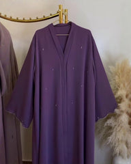 Premium Royal Plum Purple Qatri Nida Farbic Hand Work Abaya With Dupatta