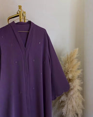 Premium Royal Plum Purple Qatri Nida Farbic Hand Work Abaya With Dupatta