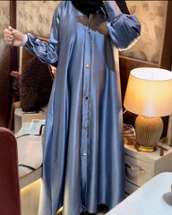 Premium Elegant Color Available – Steel Blue Qatri Nida Farbic Hand Work Abaya With Dupatta