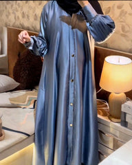 Premium Elegant Color Available – Steel Blue Qatri Nida Farbic Hand Work Abaya With Dupatta