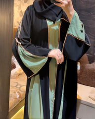 Premium Black with Mint Green Qatri Nida Farbic Hand Work Abaya With Dupatta