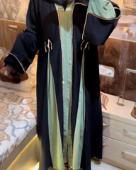 Premium Black with Mint Green Qatri Nida Farbic Hand Work Abaya With Dupatta