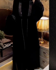 Premium Classic Black Qatri Nida Farbic Hand Work Abaya With Dupatta