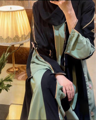 Premium Black with Mint Green Qatri Nida Farbic Hand Work Abaya With Dupatta