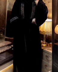 Premium Classic Black Qatri Nida Farbic Hand Work Abaya With Dupatta