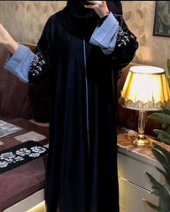 Premium Classic Black Qatri Nida Farbic Hand Work Abaya With Dupatta