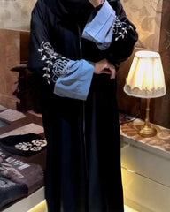 Premium Classic Black Qatri Nida Farbic Hand Work Abaya With Dupatta