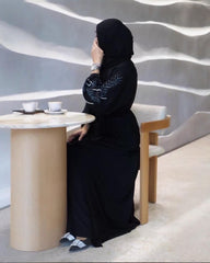 Premium Classic Black Qatri Nida Farbic Hand Work Abaya With Dupatta