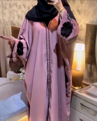 Premium Classic Pink Qatri Nida Farbic Hand Work Abaya With Dupatta