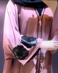 Premium Classic Pink Qatri Nida Farbic Hand Work Abaya With Dupatta
