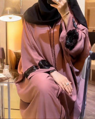 Premium Classic Pink Qatri Nida Farbic Hand Work Abaya With Dupatta