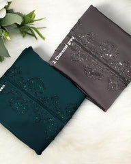 Premium 2 elegant colors available (Bottle Green & Charcoal Grey) Qatri Nida Farbic Hand Work Abaya With Dupatta