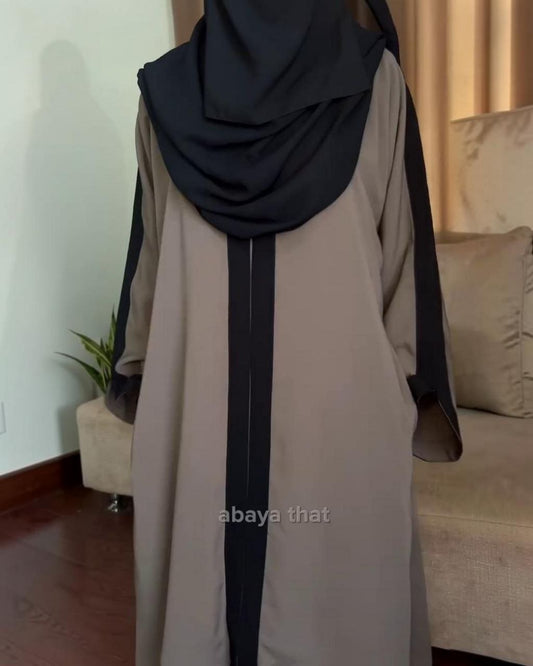 Premium & Black Contrast Nida Abaya with Dual Side Pockets for Women